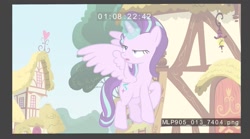 Size: 1101x611 | Tagged: safe, starlight glimmer, alicorn, pony, alicornified, derp, fake, fake leak, fake screencap, faker than a three dollar bill, flying, frown, glowing horn, lidded eyes, low quality, open mouth, photoshop, race swap, solo, spread wings, starlicorn, wings, xk-class end-of-the-world scenario