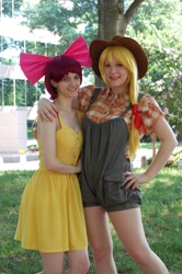 Size: 665x1000 | Tagged: safe, artist:envelcosplay, apple bloom, applejack, human, cosplay, irl, irl human, photo