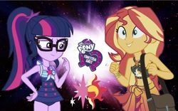 Size: 2048x1277 | Tagged: safe, editor:php77, sci-twi, sunset shimmer, twilight sparkle, better together, equestria girls, friendship math, clothes, female, lesbian, scitwishimmer, shipping, sunsetsparkle, swimsuit