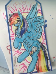 Size: 2448x3264 | Tagged: safe, artist:kadchan, derpibooru import, rainbow dash, pegasus, pony, bookmark, cute, dashabetes, female, solo, traditional art