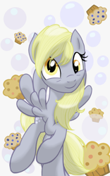 Size: 1200x1920 | Tagged: safe, artist:theroyalprincesses, derpy hooves, pegasus, pony, cute, female, food, looking at you, mare, muffin, smiling, solo