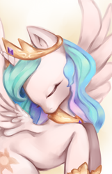 Size: 1612x2508 | Tagged: safe, artist:pariahi, princess celestia, alicorn, pony, eyes closed, female, mare, solo, spread wings