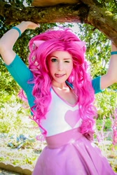 Size: 640x960 | Tagged: safe, artist:clefchan, pinkie pie, human, equestria girls, cosplay, irl, irl human, photo, solo, tongue out, wink