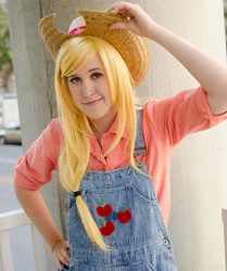 Size: 601x720 | Tagged: safe, artist:rappydemon, applejack, human, cosplay, irl, irl human, overalls, photo, solo