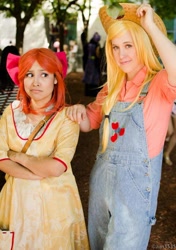 Size: 506x720 | Tagged: safe, artist:rappydemon, apple bloom, applejack, human, cosplay, irl, irl human, photo