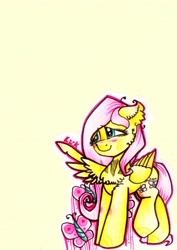 Size: 2413x3404 | Tagged: safe, artist:byluk, fluttershy, pegasus, pony, chest fluff, ear fluff, fluffy, solo, traditional art