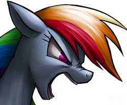 Size: 1024x853 | Tagged: safe, artist:murskme, derpibooru import, rainbow dash, pegasus, pony, angry, bust, rage face, screaming, simple background, solo, white background