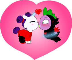 Size: 1505x1255 | Tagged: safe, artist:purfectprincessgirl, rarity, spike, dragon, pony, unicorn, female, garu, kissing, male, pucca, shipping, sparity, straight, tabitha st. germain, voice actor joke