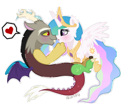 Size: 1758x1506 | Tagged: safe, artist:hikariviny, discord, princess celestia, alicorn, pony, dislestia, female, male, shipping, straight