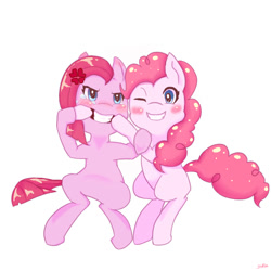 Size: 800x800 | Tagged: safe, artist:yuka1, pinkie pie, earth pony, pony, angry, duality, forced smile, pinkamena diane pie, pixiv, smiling, solo