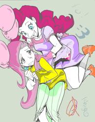 Size: 786x1015 | Tagged: safe, artist:ichigo-an, fluttershy, pinkie pie, human, balloon, humanized