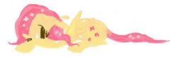 Size: 854x291 | Tagged: safe, artist:cutebrows, fluttershy, pegasus, pony, flower in hair, lying, solo