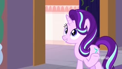 Size: 1920x1080 | Tagged: safe, screencap, starlight glimmer, pony, unicorn, a matter of principals, discovery family logo, door, female, mare, solo