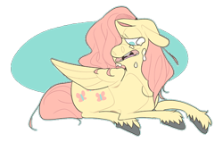 Size: 630x400 | Tagged: safe, artist:sludgge, fluttershy, pegasus, pony, crying, floppy ears, hair over one eye, lying, sad, solo