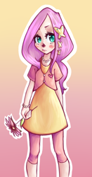 Size: 840x1600 | Tagged: safe, artist:ange4l, fluttershy, human, clothes, dress, flower, humanized, solo