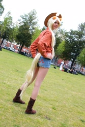 Size: 1066x1600 | Tagged: safe, artist:sewingintherain, applejack, human, cosplay, irl, irl human, midriff, photo