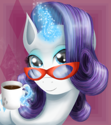 Size: 800x900 | Tagged: safe, artist:chanceyb, rarity, pony, unicorn, coffee, glasses, magic, mug, solo, telekinesis