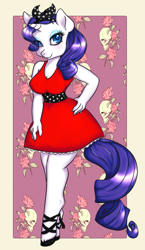 Size: 927x1600 | Tagged: safe, artist:ladykochou, rarity, anthro, unguligrade anthro, female, pinup, rockabilly, solo