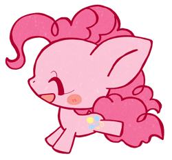 Size: 800x743 | Tagged: safe, artist:inopoke, pinkie pie, earth pony, pony, blush sticker, blushing, chibi, cute, eyes closed, floppy ears, open mouth, pixiv, ponk, simple background, smiling, solo, white background