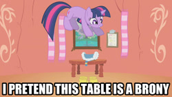 Size: 1280x720 | Tagged: safe, derpibooru import, edit, edited screencap, screencap, twilight sparkle, unicorn twilight, pony, unicorn, winter wrap up, bronybait, caption, dubious consent, female, image macro, mare, pounce, text