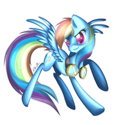 Size: 900x985 | Tagged: safe, artist:rebecka-chan, derpibooru import, rainbow dash, pegasus, pony, goggles, smiling, solo