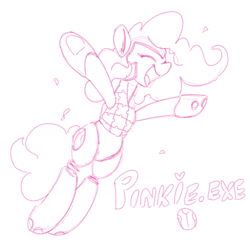 Size: 700x700 | Tagged: safe, artist:goat train, pinkie pie, earth pony, pony, armor, confetti, eyes closed, incoming hug, megaman battle network, monochrome, smiling, solo