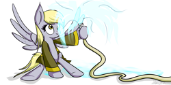 Size: 4000x2000 | Tagged: safe, artist:upsidedownpanda, derpy hooves, pegasus, pony, female, firefighter, hose, mare, sketch, solo, water
