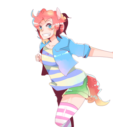 Size: 800x900 | Tagged: safe, artist:shaochi, pinkie pie, human, clothes, eared humanization, humanized, pixiv, socks, solo, striped socks, tailed humanization