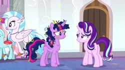 Size: 1920x1080 | Tagged: safe, screencap, ocellus, silverstream, smolder, starlight glimmer, twilight sparkle, twilight sparkle (alicorn), alicorn, pony, a matter of principals, lidded eyes, messy mane, out of context
