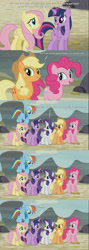 Size: 1250x3510 | Tagged: safe, derpibooru import, screencap, applejack, fluttershy, pinkie pie, rainbow dash, rarity, twilight sparkle, twilight sparkle (alicorn), alicorn, earth pony, pegasus, pony, unicorn, the cutie map, comic, dialogue, female, mane six, mare, screencap comic