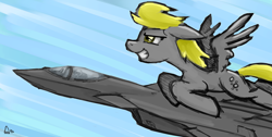 Size: 1280x643 | Tagged: safe, artist:sevoohypred, derpy hooves, pegasus, pony, female, flying, jet, mare, plane, solo