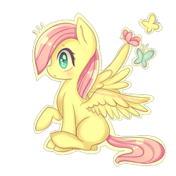 Size: 850x850 | Tagged: safe, artist:nao-shii, fluttershy, pegasus, pony, female, filly, pink mane, solo, wings, yellow coat, young