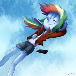 Size: 1000x1000 | Tagged: safe, artist:fj-c, derpibooru import, rainbow dash, equestria girls, headphones, music player, solo