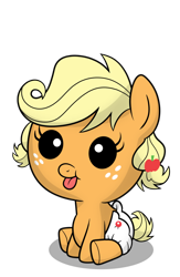 Size: 722x1107 | Tagged: safe, artist:drawponies, applejack, earth pony, pony, baby, baby pony, babyjack, cute, simple background, sitting, solo, tongue out, transparent background, vector, younger