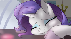 Size: 1024x569 | Tagged: safe, artist:mattsykun, screencap, rarity, pony, unicorn, canterlot boutique, cloven hooves, marshmallow, redraw, scene interpretation, solo, squishy cheeks, unshorn fetlocks