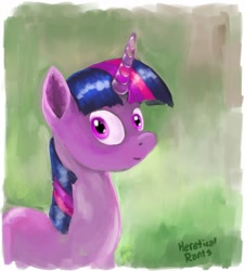 Size: 800x885 | Tagged: safe, artist:hereticalrants, derpibooru import, twilight sparkle, pony, unicorn, bust, drawing, female, looking at you, mare, portrait, solo, translucent horn