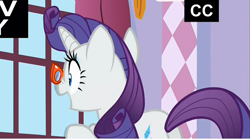 Size: 649x360 | Tagged: safe, screencap, rarity, pony, unicorn, canterlot boutique, carousel boutique, scrunchy face, solo, window