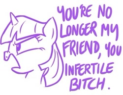 Size: 332x255 | Tagged: safe, artist:shoutingisfun, derpibooru import, twilight sparkle, angry, context is for the weak, cropped, dialogue, insult, lineart, monochrome, solo, text, vulgar