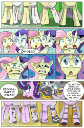 Size: 1800x2740 | Tagged: safe, artist:candyclumsy, fluttershy, rarity, starlight glimmer, zecora, oc, oc:charitable nature, oc:voodoo charms, hybrid, pony, comic:a step backward's, comic:fusing the fusions, body horror, comic, commissioner:bigonionbean, conjoined, dialogue, fuse, fusion, fusion:charitable nature, fusion:voodoo charms, merge, merging, plot, polycoria, scared, thicc ass, wide hips, writer:bigonionbean, wtf, zebra butt