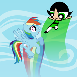 Size: 1000x1000 | Tagged: safe, artist:vmkhappy-panda, derpibooru import, rainbow dash, buttercup (powerpuff girls), crossover, the powerpuff girls