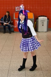 Size: 1063x1600 | Tagged: artist needed, safe, derpibooru import, twilight sparkle, human, clothes, cosplay, irl, irl human, kneesocks, london mcm expo, photo, school uniform, schoolgirl, skirt, socks