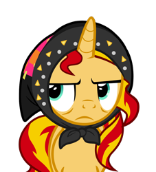 Size: 980x1080 | Tagged: safe, artist:kody02, derpibooru exclusive, sunset shimmer, pony, unicorn, the parent map, babushka, digital art, disgruntled, female, headscarf, mare, scarf, sideways glance, simple background, solo, transparent background, vector