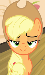 Size: 465x768 | Tagged: safe, screencap, applejack, earth pony, pony, somepony to watch over me, lidded eyes, solo