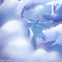 Size: 800x800 | Tagged: safe, artist:slypon, derpibooru import, rainbow dash, pegasus, pony, 30 minute art challenge, cloud, cloudy, sitting, smiling, solo