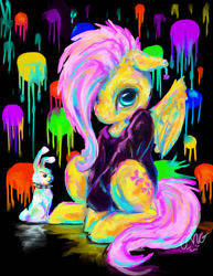 Size: 786x1017 | Tagged: safe, artist:k-i-a-r-a, angel bunny, fluttershy, pegasus, pony, clothes, jacket, solo