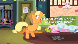 Size: 1219x687 | Tagged: safe, applejack, scootaloo, smarty pants, earth pony, pony, somepony to watch over me, under the bed
