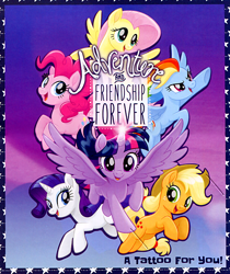 Size: 540x644 | Tagged: safe, derpibooru import, applejack, fluttershy, pinkie pie, rainbow dash, rarity, twilight sparkle, twilight sparkle (alicorn), alicorn, earth pony, pegasus, pony, unicorn, my little pony: the movie, holiday, mane six, official, scan, valentine's day, valentine's day card