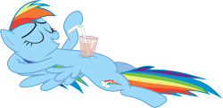 Size: 7608x3695 | Tagged: safe, artist:uxyd, derpibooru import, rainbow dash, pegasus, pony, sleepless in ponyville, drink, eyes closed, simple background, solo, straw, transparent background, vector