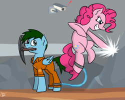 Size: 1280x1024 | Tagged: safe, artist:elzielai, pinkie pie, oc, earth pony, pony, female, mare, pink coat, pink mane, prison