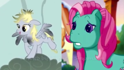 Size: 854x480 | Tagged: safe, screencap, derpy hooves, minty, earth pony, pegasus, pony, a very minty christmas, g3, comparison, exploitable meme, meme, same voice actor, wings